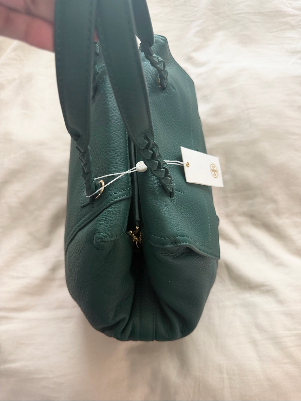 Tory Burch Green Half Moon Leather Satchel Large Bag Brand New NWT - Picture 7 of 13